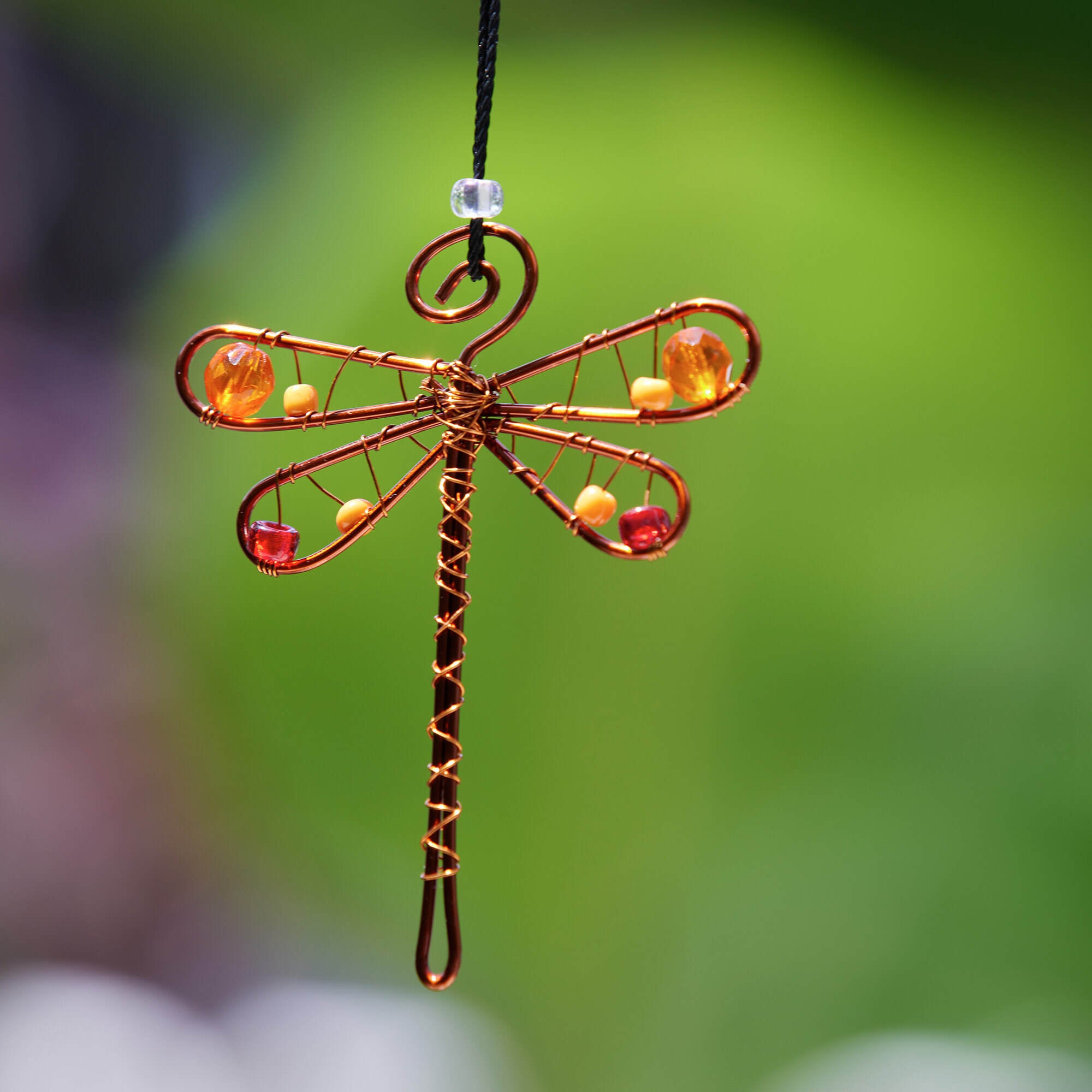 2D Copper Dragonfly Whimsical Wire & Glass